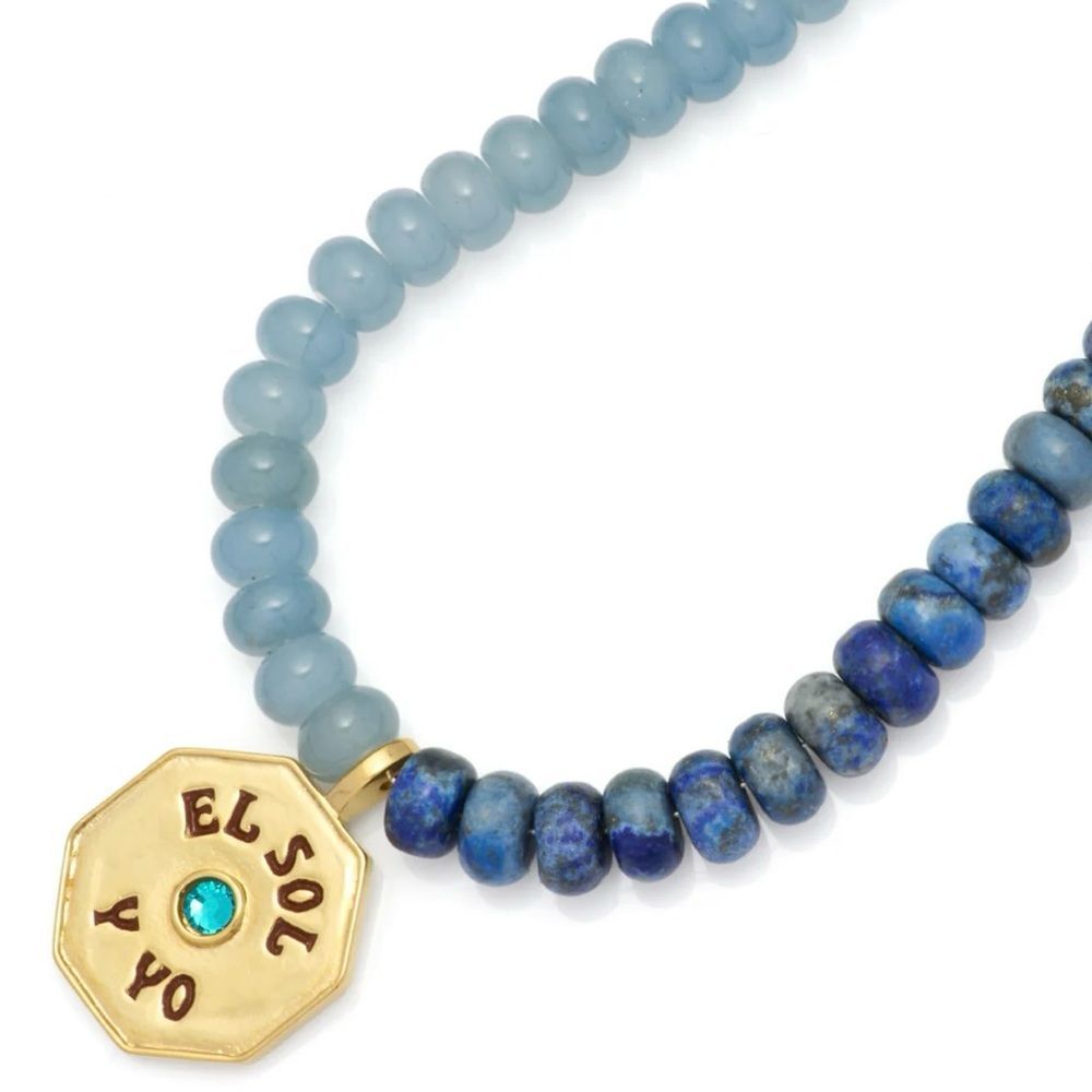 El Sol Y Yo Gold Pendant Necklace with Natural Stone Blue Beads by Mayamar - Picture 2 of 3